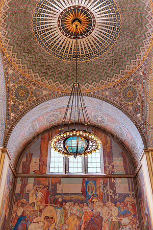 The zodiac chandelier inside LA's Central Library, California