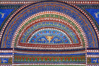 Mosaic details of the wall fountain inside the East garden at Ge