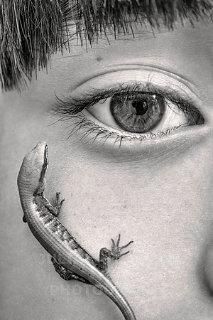 A juvenile lizard on a girl's face