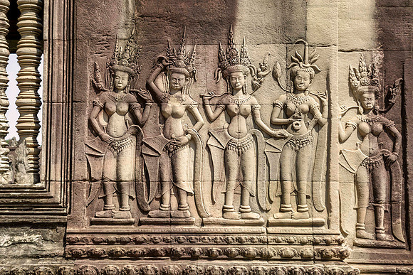 Group of devatas in Angkor Wat temple; Cambodia