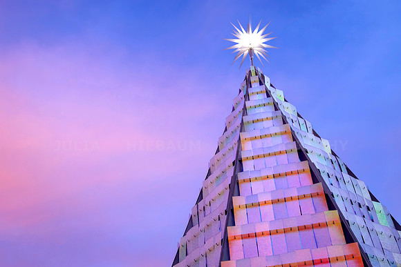 Modern Christmas tree at dusk, San Diego, California